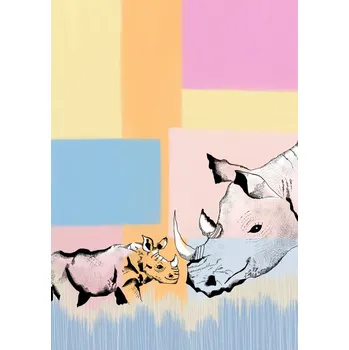 Plakát Plakát, Obraz - Mama Rhino and baby, Art by the Ocean