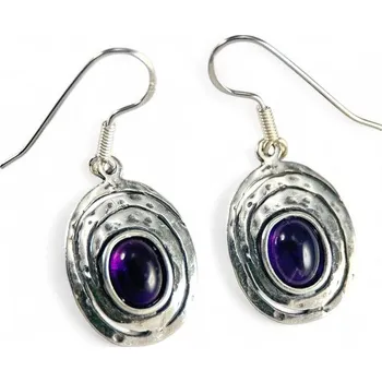 Náušnice Drakkaria STUDÁNKY, stříbrné náušnice s ametystem, Ag 925