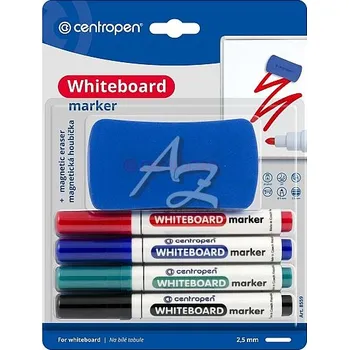 Centropen popisovač 8559/4 + magnetická houbička Whiteboard, 2,5mm válcový hrot Sada 4 barev