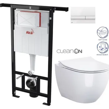 WC sada ALCA Jádromodul - předstěnový instalační systém s bílým tlačítkem M1710 + WC CERSANIT ZEN CLEANON + SEDÁTKO AM102/1120 M1710 HA1