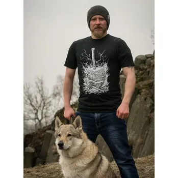 Pánské tričko Drakkaria Thorovo kladivo, pánské tričko černobílé