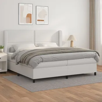 Postel vidaXL Box spring postel s matrací 200 x 200 cm umělá kůže [3128995] Barva: Bílá