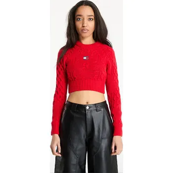 Dámský svetr Svetr Tommy Jeans Badge Star Cable Sweater Red M