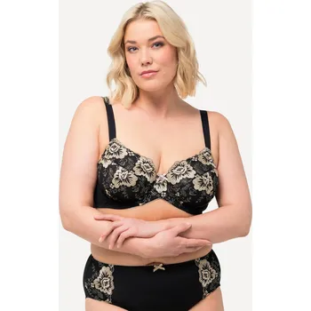Podprsenka Ulla Popken, Plus size Podprsenka s kosticemi, výšivka, košíčky C-F pro plnoštíhlé nadměrná velikost, 832799100-1103, černý, 100E, Nadměrné velikosti, Plus size oblečení, Oblečení pro boubelky, Oblečení pro baculky, Oblečení pro plnoštíhlé, Oblečení pro v