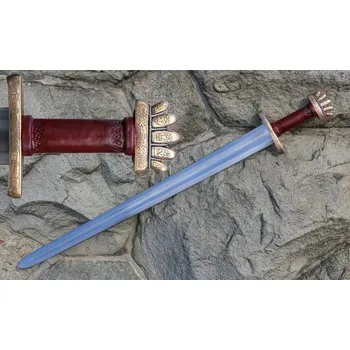 Replika zbraně Drakkaria RUNAR, zdobený vikinský meč, Petersen Typ O, bronz, stříbro 925