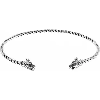 Náhrdelník Drakkaria - splétárna FENRIR - stříbrný torques, nákrčník s vlčími hlavami, Ag 925