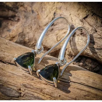 Náušnice Drakkaria AMBRA, stříbrné náušnice s vltavínem, Ag 925