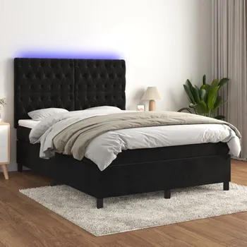 Postel vidaXL Box spring postel s matrací a LED 140x190 cm samet [3136300] Barva: Černá