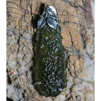 Přívěsek Drakkaria LISTNÁČ, stříbrný přívěsek s vltavínem, Ag 925