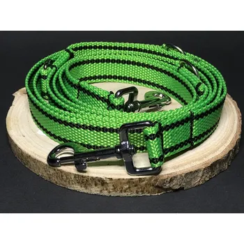 Vodítko pro psa Palkar vodítko přepínací z popruhu pro psy 250 cm x 25 mm světle-zelená s páskami (Palkar vodítko přepínací z popruhu pro psy 250 cm x 25 mm světle-zelená s páskami)