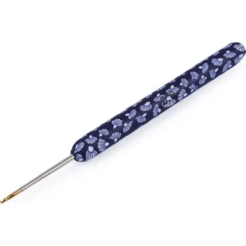 Háček na háčkování se silikonovou rukojetí, se zlatou špičkou, barva 7 (2 mm) modrá tmavá