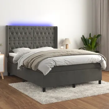 Postel vidaXL Box spring postel s matrací a LED 140x190 cm samet [3139744] Barva: Tmavě šedá