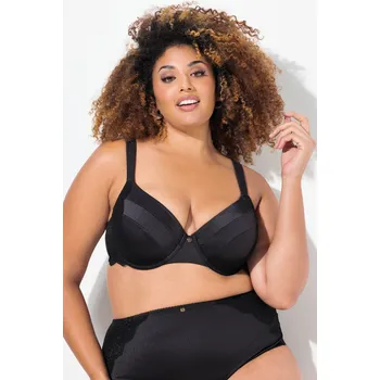 Podprsenka Ulla Popken, Plus size Podprsenka s kosticemi, měkké košíčky, satén, krajka, košíčky B-F pro plnoštíhlé nadměrná velikost, 830417100-1103, černý, 100E, Nadměrné velikosti, Plus size oblečení, Oblečení pro boubelky, Oblečení pro baculky, Oblečení pro plnoš