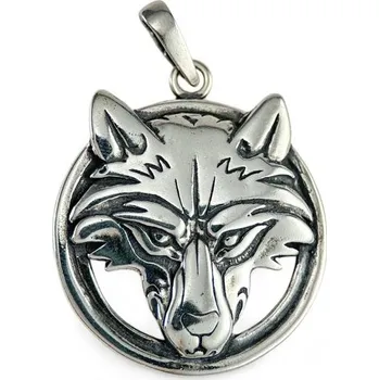 Přívěsek Drakkaria VLK - vlčí hlava v kruhu, stříbrný přívěsek, Ag 925, 11g