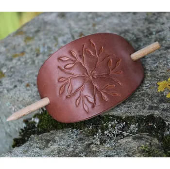 Drakkaria OFILIA, kožená spona do vlasů, hnědá