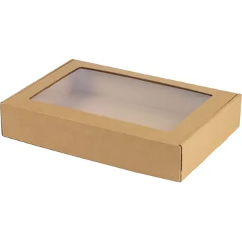 Krabice na pečivo Krabice na cukroví s průhledným okénkem 320x220x60 mm, 5 ks, hnědá