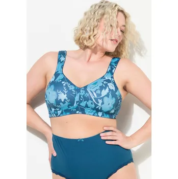Podprsenka Ulla Popken, Plus size Podprsenka z mikrovlákna, květy, bez kostic, košíčky C-E pro plnoštíhlé nadměrná velikost, 833446755-1103, tyrkysový, 100E, Nadměrné velikosti, Plus size oblečení, Oblečení pro boubelky, Oblečení pro baculky, Oblečení pro plnoštíhlé