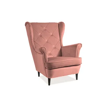 Křeslo LADY VELVET - křeslo ušák - látka starorůžová - BLUVEL 52/wenge, (S) (LADYV52=1BALÍK) (K250-E) MIMOŘÁDNÁ AKCE ORFA DO VYPRODÁNÍ ZÁSOB