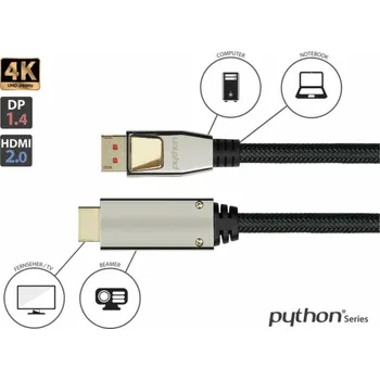 Video kabel Kabel PYTHON Nylong kabel Python DisplayPort 1.4 a HDMI 2.0. černá 1m