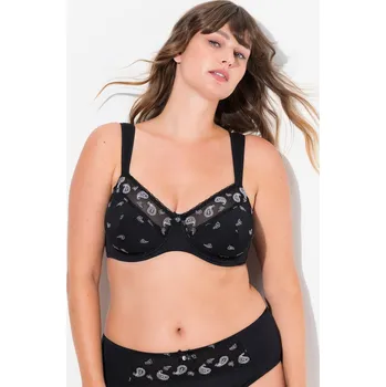 Podprsenka Ulla Popken, Plus size Podprsenka s kosticemi, kašmírový vzor, košíčky C-F pro plnoštíhlé nadměrná velikost, 833287130-1110, černý, 85E, Nadměrné velikosti, Plus size oblečení, Oblečení pro boubelky, Oblečení pro baculky, Oblečení pro plnoštíhlé, Oblečení