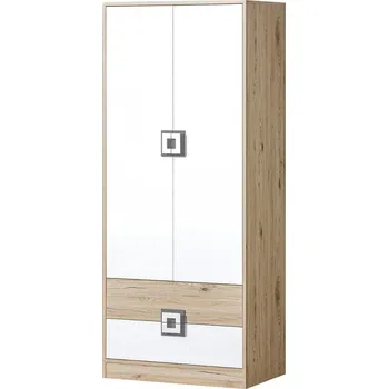 Šatní skříň NIKOS 1- Skříň šatní 80 (NICO 1) - bílá/dub světlý- úchyt šedá (DO) (K150-Z)