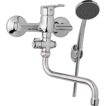 Vodovodní baterie JB Sanitary Nástěnná umyvadlová a sprchová baterie FINERY, rozteč 150 mm, otočný přepínač, s příslušenstvím, trubkové ramínko 200 mm F10 37 31