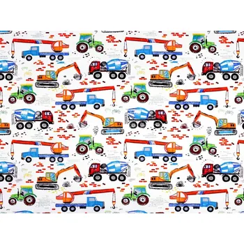 Bavlněná látka nákladní auta METRÁŽ - (317) bílá