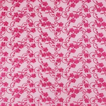 Vyšívaný tyl 2305 fuchsiový s květy, š.110