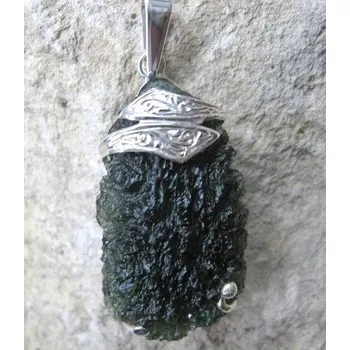 Přívěsek Drakkaria TERRA CELTICA, stříbrný přívěsek s vltavínem, Ag 925