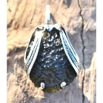 Přívěsek Drakkaria LACERTA, stříbrný přívěsek s vltavínem, Ag 925