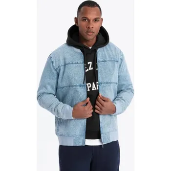 Ombre Clothing Riflová modrá bunda v bomber stylu C558