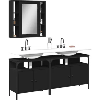 Koupelnový nábytek Petrashop 3dílný set koupelnových skříněk černý kompozitní dřevo Černý3214725