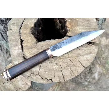 Bojový nůž Drakkaria HALDOR, kovaný nůž typu sax, bronz, ořech