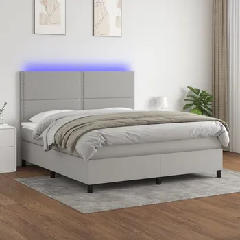 Postel vidaXL Box spring postel s matrací a LED 180x200 cm textil [3134815] Barva: světle šedá