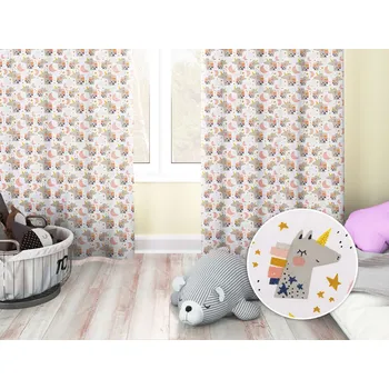 ubrus Dětský bavlněný závěs Sandra SA-562 Spící jednorožci mezi hvězdičkami na bílém 150x160 cm