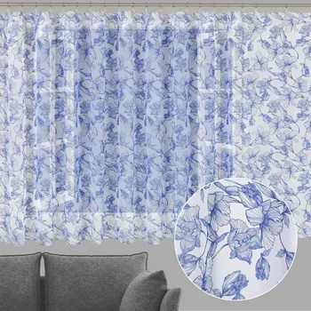 Voál - Modré květy na bílém - ZAC-016 - výška 150 cm Pouze metráž