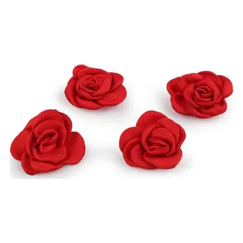Saténový květ růže k našití a nalepení Ø5 cm - 4 ks - 5 červená