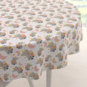 ubrus Dětský bavlněný kulatý ubrus Sandra SA-562 Spící jednorožci mezi hvězdičkami na bílém Ø 40 cm