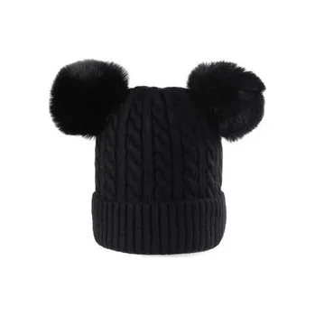 Čepice Dámská / dívčí zimní čepice s bambulemi Emi Ross - 1 ks - 8 černá