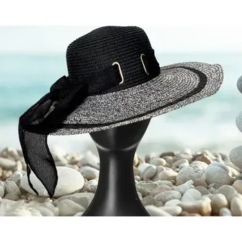 Klobouk Dámský letní klobouk s mašlí - slamák - černý