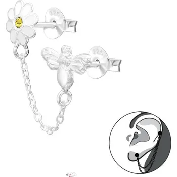 Náušnice Prosperk Náušnice stříbrné řetízkové včelka a květinka S2950