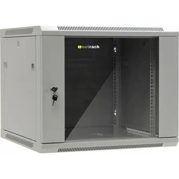 Rozvaděč Závěsná skříň NetRack 19, 9U/600x600mm - šedá, prosklená dvířka, otevírací boky - 019-090-66-021