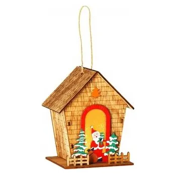 Vánoční dekorace Dřevěný svítící domeček 9,5x12,5 cm barevný, vánoční ozdoba