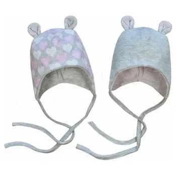 Kojenecká čepice Kojenecká dvouvrstvá zavazovací čepička s oušky Srdíčka Baby Service velikost 62 (1089)