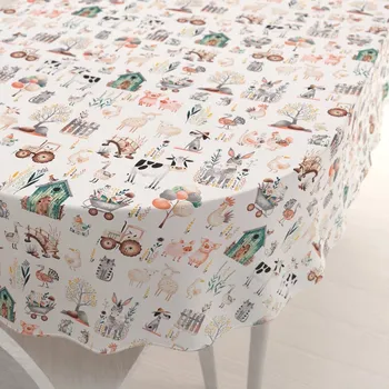 ubrus Dětský bavlněný oválný ubrus Sandra SA-563 Zvířátka na farmě na bílém 50x100 cm
