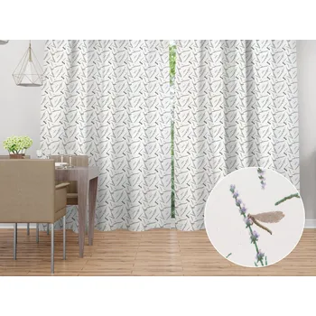 ubrus Bavlněný závěs Sandra SA-560 Vážky a levandule na bílém 150x140 cm