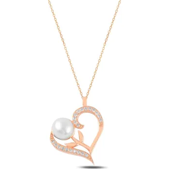 Náhrdelník Stříbrný náhrdelník SRDCE S PERLOU ROSE Ag 925; ≤2,3 g.