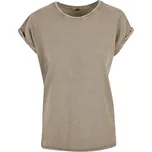 Build Your Brand Ležérní dámské tričko Acid Washed - Tmavá khaki | M