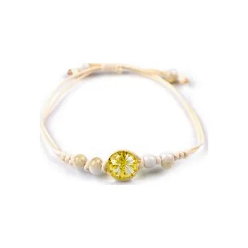 Náramek Náramek shamballa s korálky a květem - 1 ks - 4 žlutá světlá