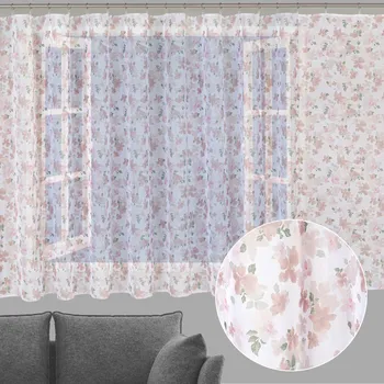 Voál - Růžovo-béžové akvarelové květy na bílém - ZAC-017 - výška 150 cm Pouze metráž